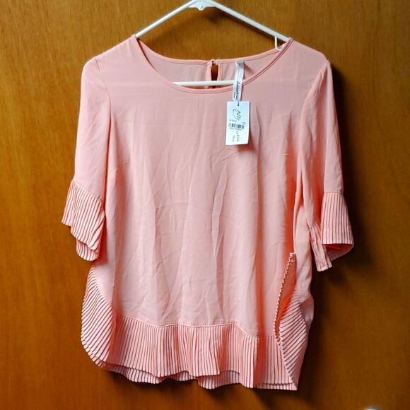 NY Collection Womans Peach Ruffled Petite Blouse, NWT  PS - Picture 1 of 5